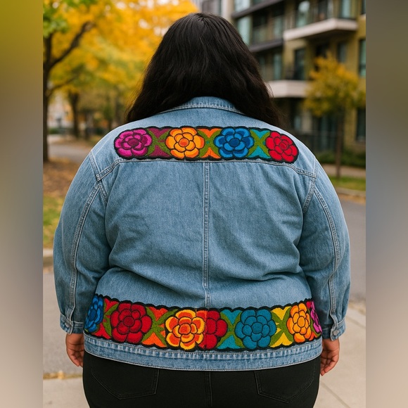 Vintage 90s Bill Blass Denim Jacket 3X Floral Embroidered Light Wash Women’s - Picture 2 of 7